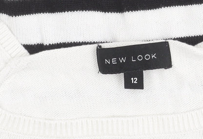 New Look Women’s Black White Striped T-Shirt Size 12 Short Sleeve