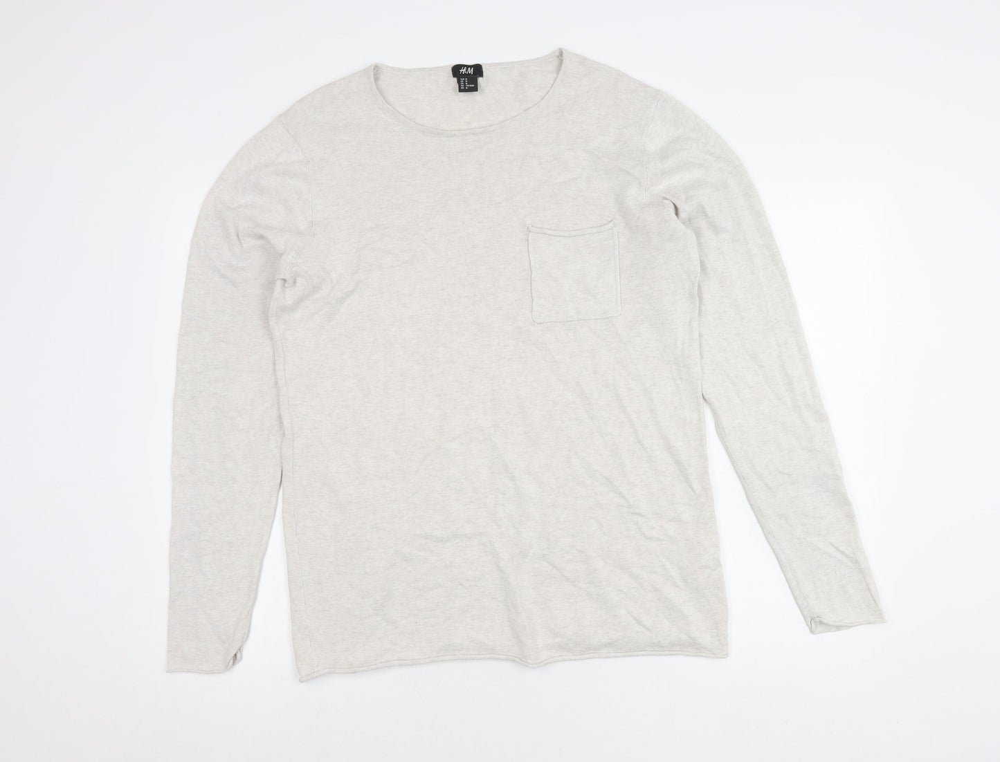 H&M Women’s Beige Cotton Crew Neck Jumper Size 12 Long Sleeve