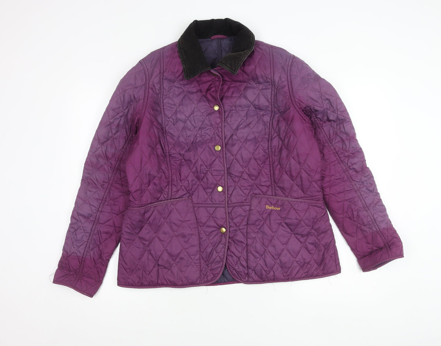 Barbour Womens Purple Quilted Jacket Size 12 Mid-Length Classic