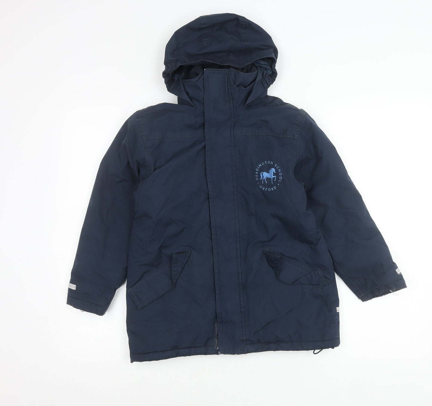 Result Core Kids Blue 7-8Y Hooded Parka Coat School Logo Reflective Trim