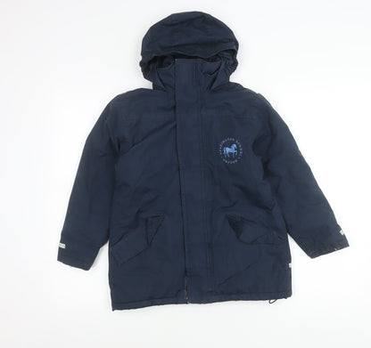 Result Core Kids Blue 7-8Y Hooded Parka Coat School Logo Reflective Trim
