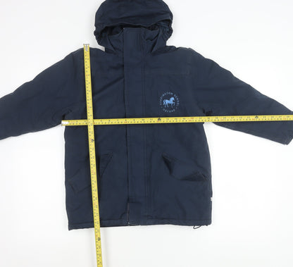 Result Core Kids Blue 7-8Y Hooded Parka Coat School Logo Reflective Trim