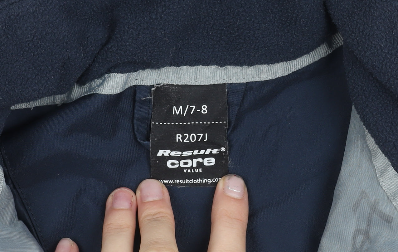 Result Core Kids Blue 7-8Y Hooded Parka Coat School Logo Reflective Trim