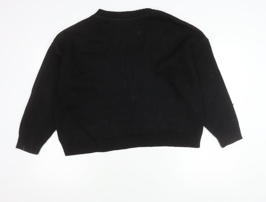 Boohoo Womens Black Pullover Jumper S Crew Neck Logo Acrylic Knit