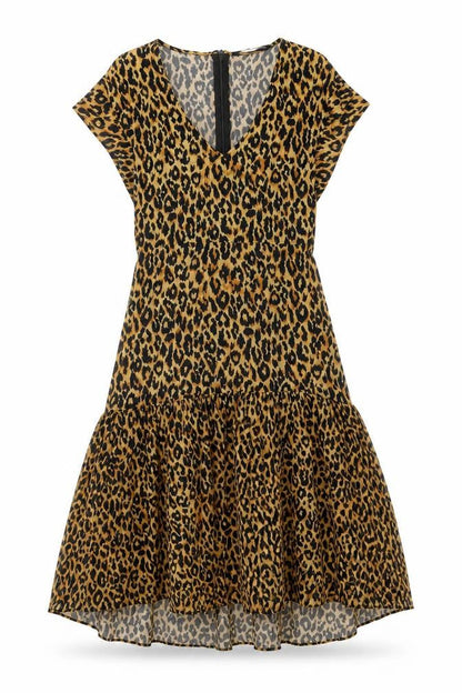 Front view of Zara Woman Leopard Print Fit & Flare Dress XS Scoop Neck