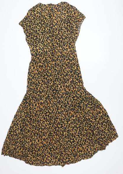 Zara Woman Leopard Print Fit & Flare Dress XS Scoop Neck