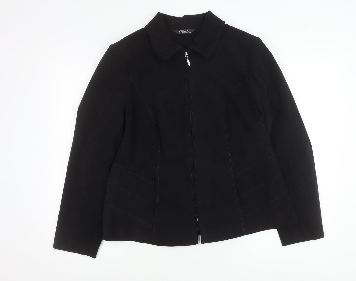 Bm Women Black Size 16 Collared Zip Jacket Polyester Blend