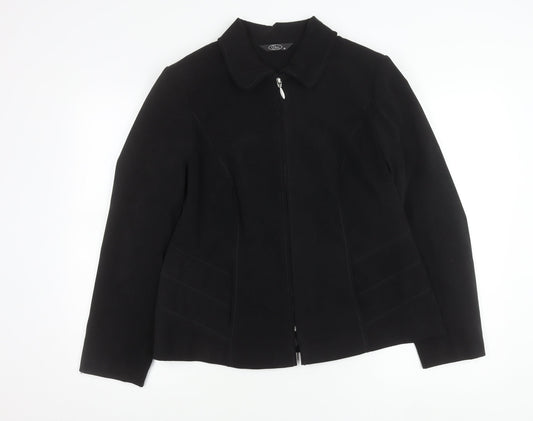 Bm Women Black Size 16 Collared Zip Jacket Polyester Blend
