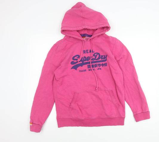Superdry Women's Pink Pullover Hoodie L Logo Graphic Cotton Blend