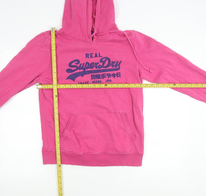 Superdry Women's Pink Pullover Hoodie L Logo Graphic Cotton Blend