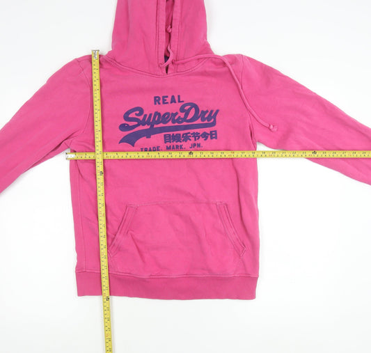 Superdry Women's Pink Pullover Hoodie L Logo Graphic Cotton Blend