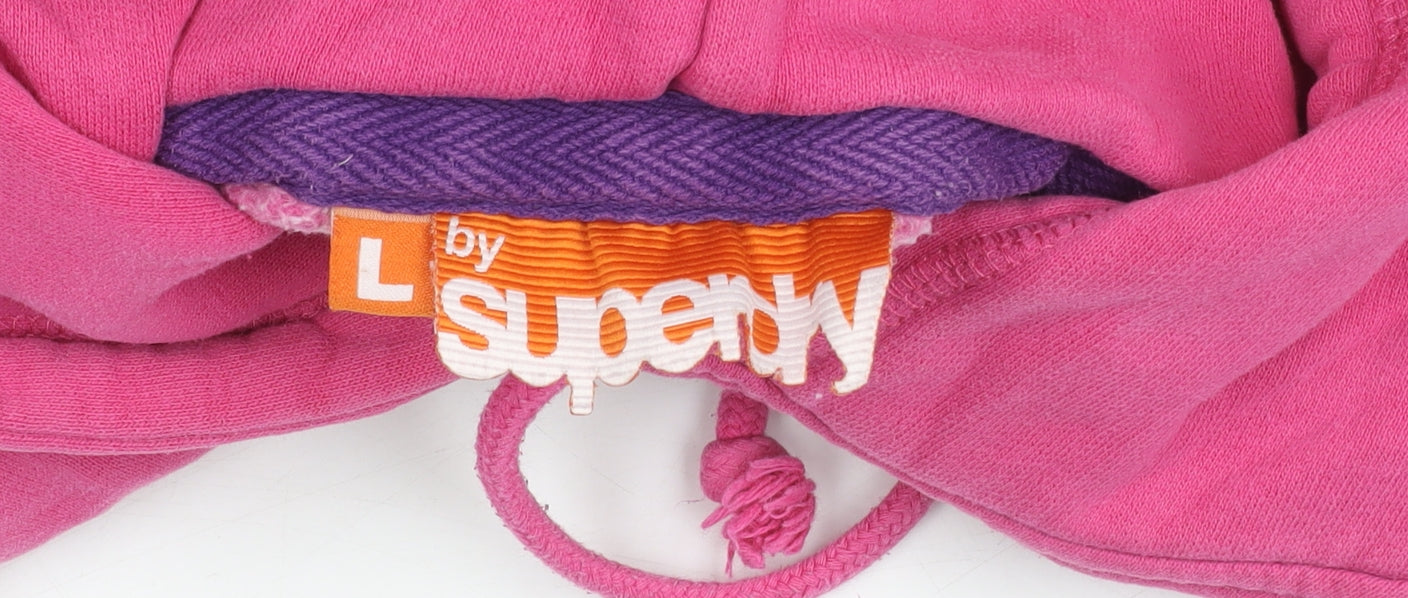 Superdry Women's Pink Pullover Hoodie L Logo Graphic Cotton Blend