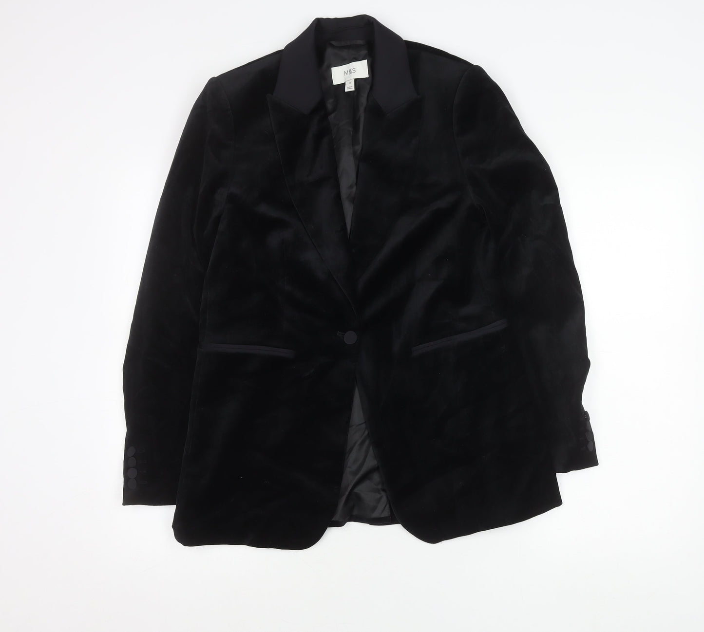 Marks and Spencer Womens Black Velvet Blazer Jacket M