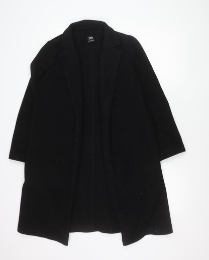 Zara Women Black Coatigan Size S Mid-Length Knit Jacket