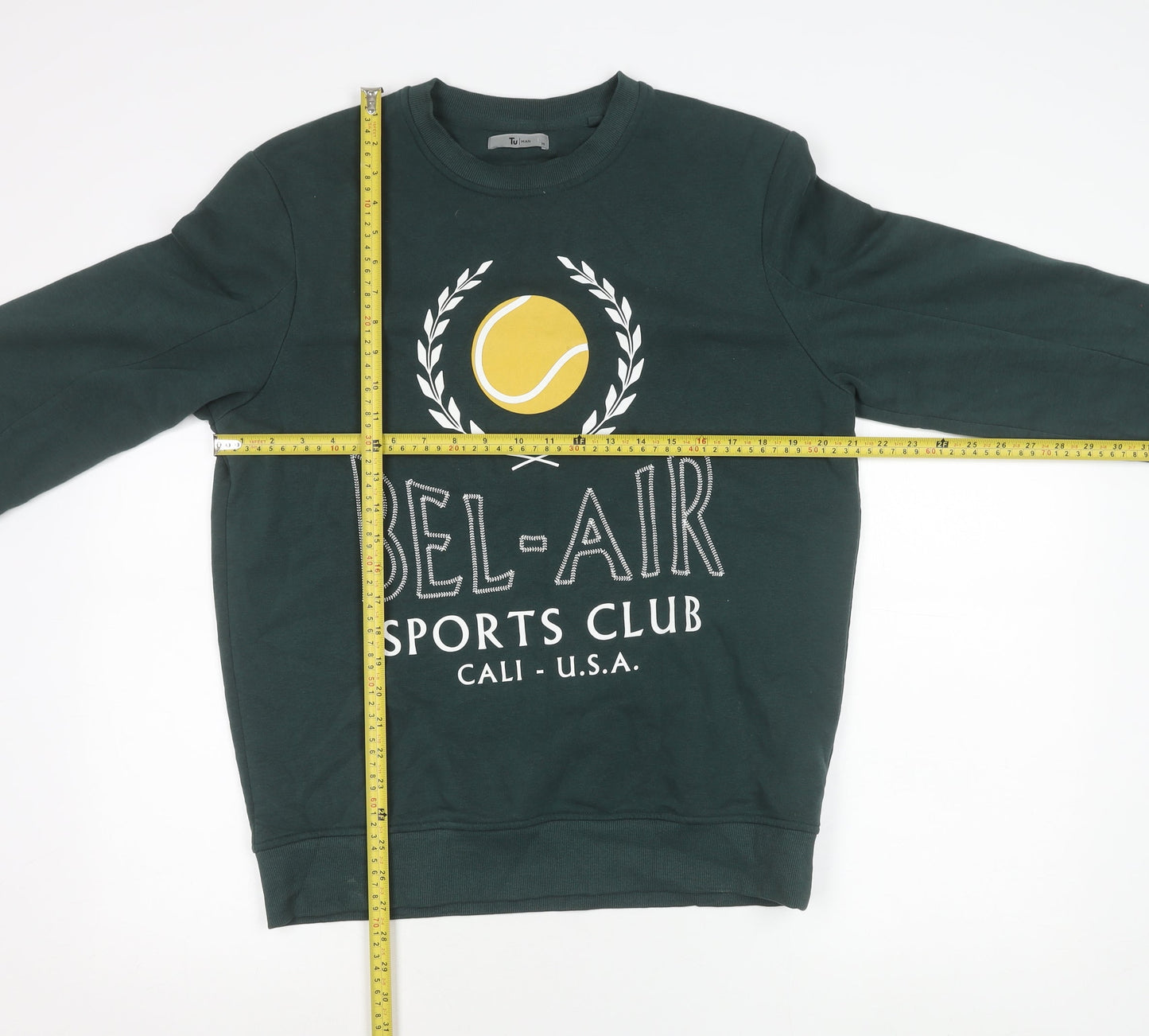 Tu Men's Green Pullover Sweatshirt M Crew Neck Bel-Air Sports Graphic