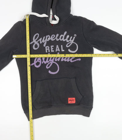 Superdry Womens Black Pullover Hoodie XS Graphic Logo Hooded Sweatshirt