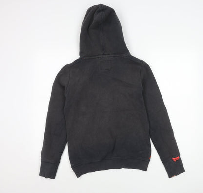 Superdry Womens Black Pullover Hoodie XS Graphic Logo Hooded Sweatshirt