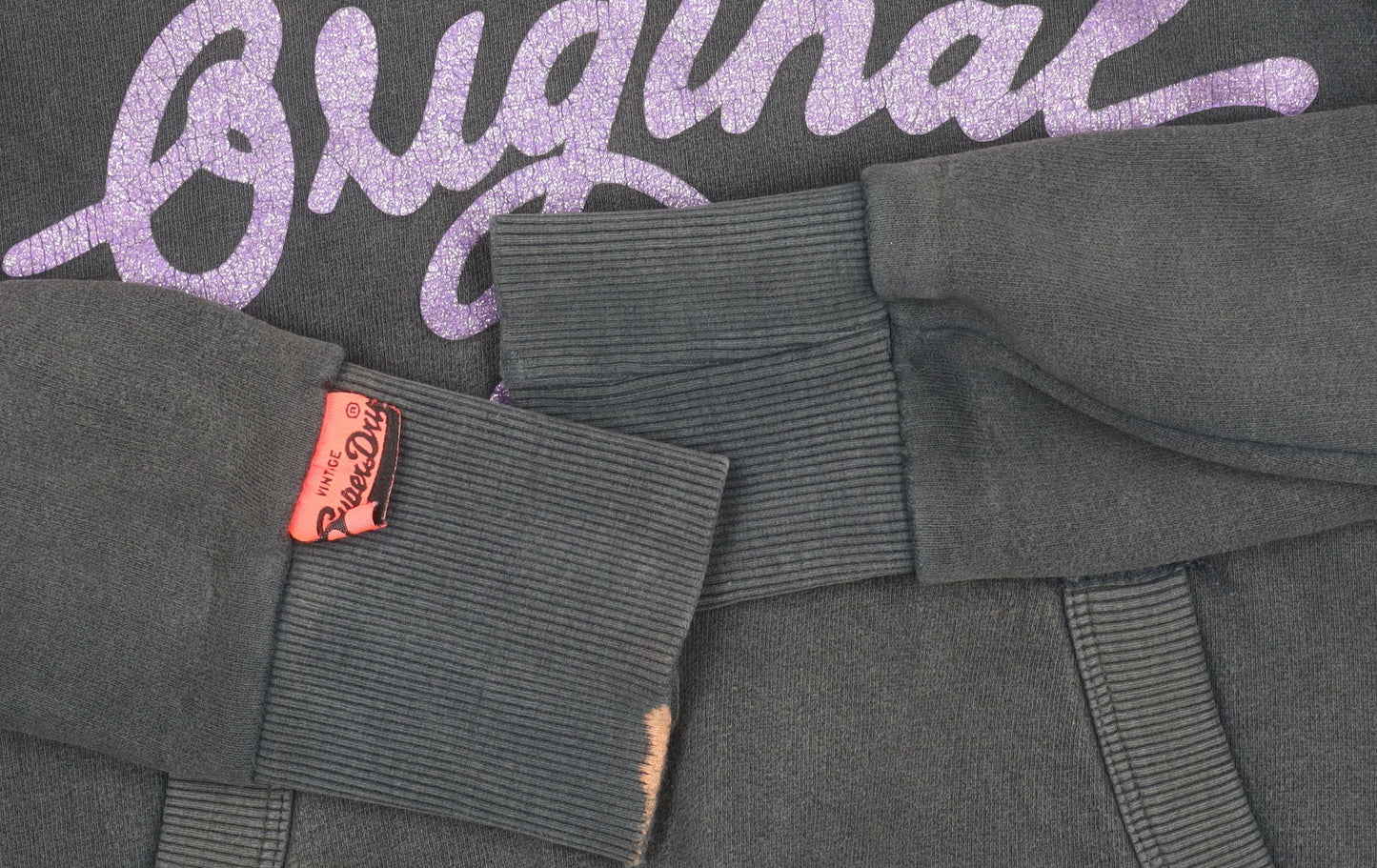 Superdry Womens Black Pullover Hoodie XS Graphic Logo Hooded Sweatshirt