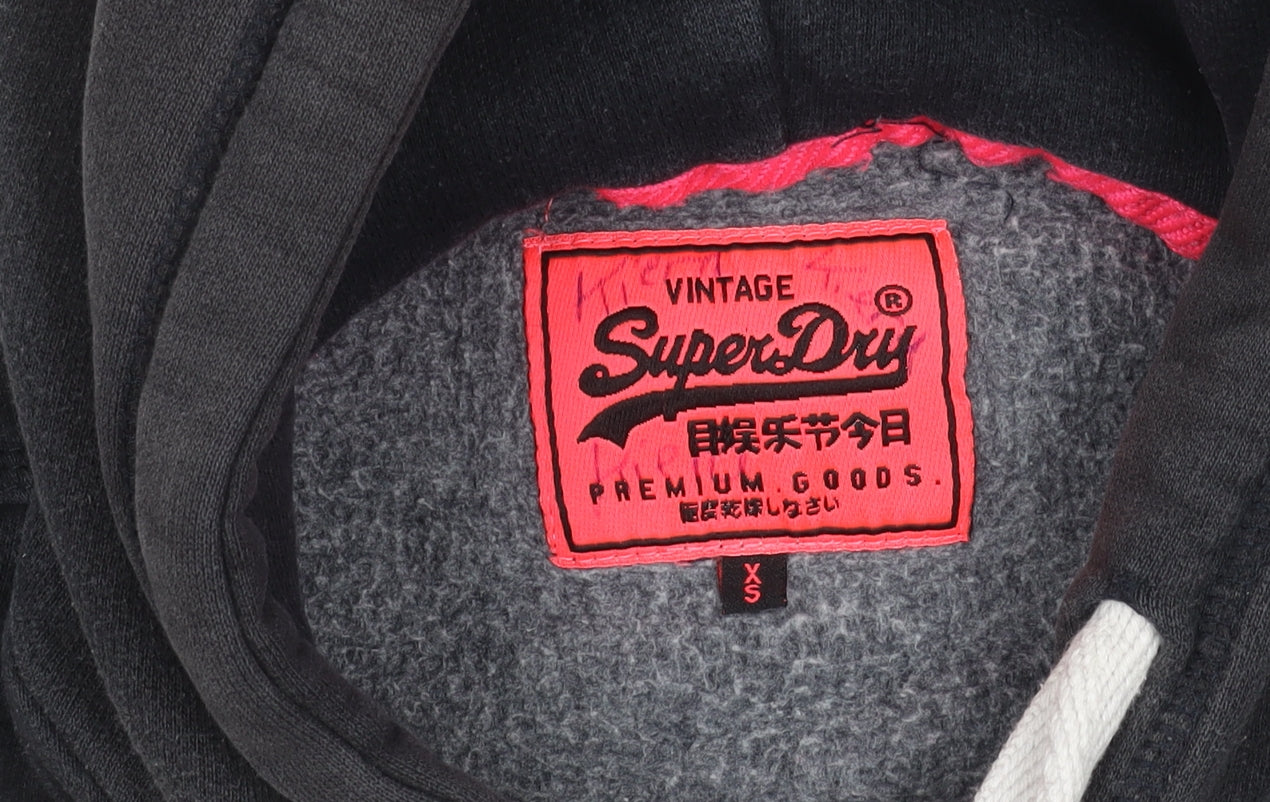 Superdry Womens Black Pullover Hoodie XS Graphic Logo Hooded Sweatshirt