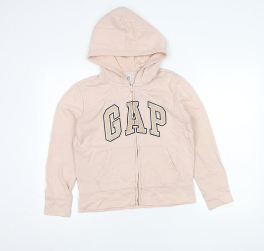 GAP Kids Girls Pink Zip Hoodie Jacket XXL 14 Years Hooded Logo Sequin