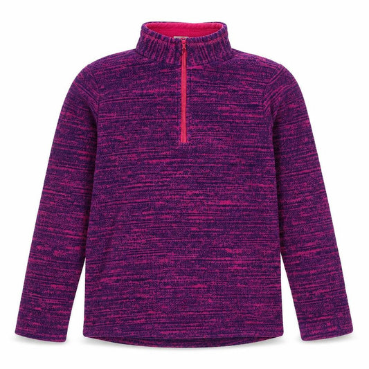 Front view of Decathlon girls’ purple fleece 1/2 zip sweatshirt 12 years hiking casual