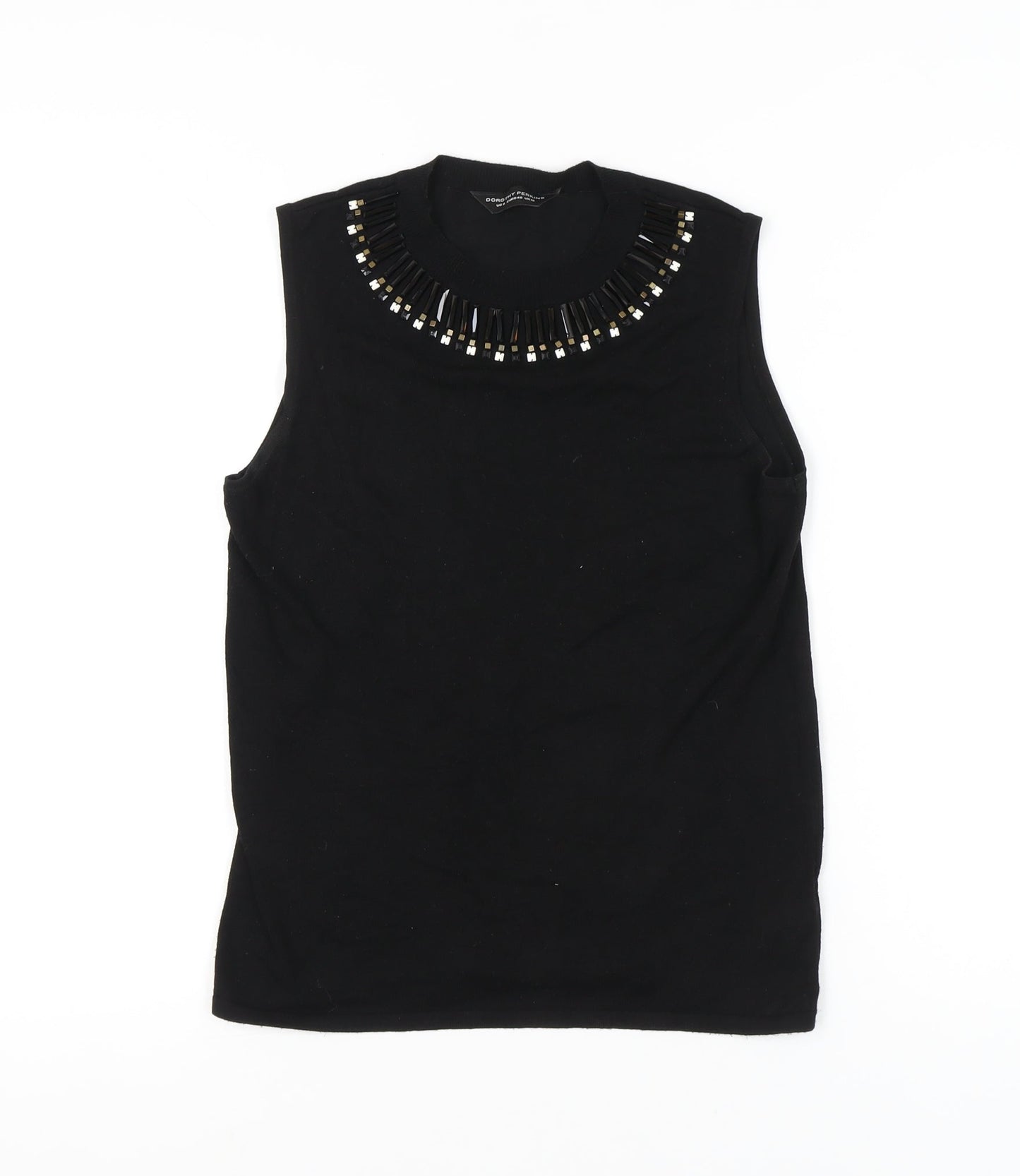 Dorothy Perkins Womens Black Beaded Tank Top UK 12 Sleeveless Knit