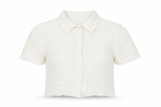 Womens UK Size XS Bershka Ivory Cropped Button-Up