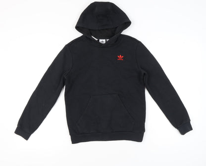 Adidas Unisex Kids Black Pullover Hoodie 11-12Y Logo Fleece