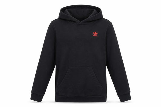 Front view of Adidas unisex kids black pullover hoodie 11-12y logo fleece