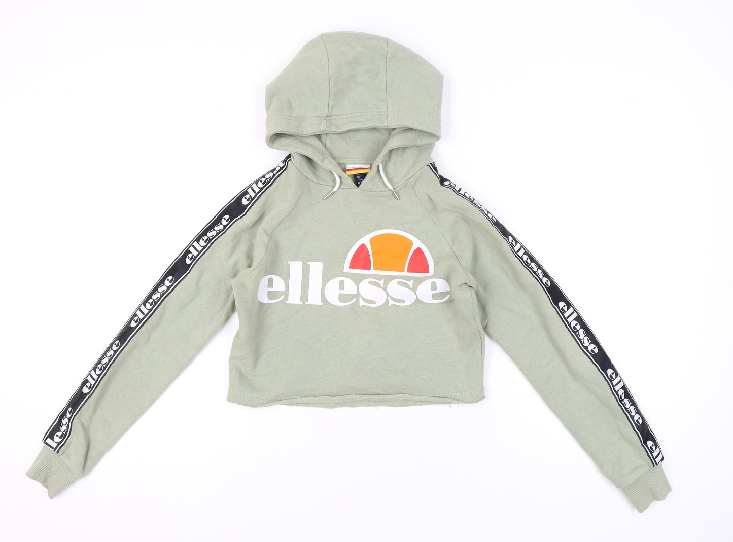 Ellesse Womens Green Cropped Pullover Hoodie UK 4 Logo Sportswear