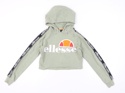 Ellesse Womens Green Cropped Pullover Hoodie UK 4 Logo Sportswear