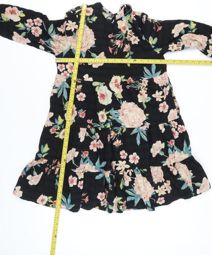 Zara Womens Black Floral Long Sleeve A-Line Dress XS