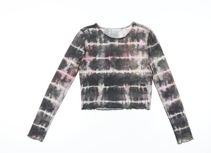 Light Before Dark Womens Multicoloured Tie Dye Mesh Cropped Long Sleeve Top S