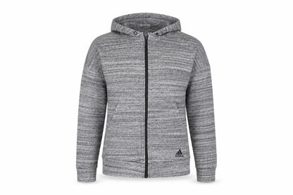 Front view of Adidas Women’s Grey Full Zip Hoodie, size UK 4-6, UK Sportswear