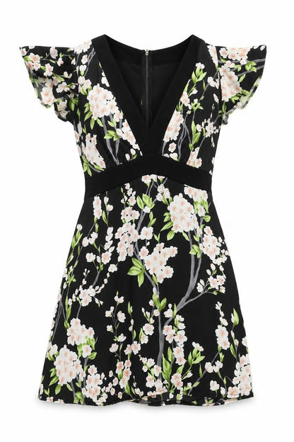Mela Loves London Women Black Floral A-Line Short Dress Size 12