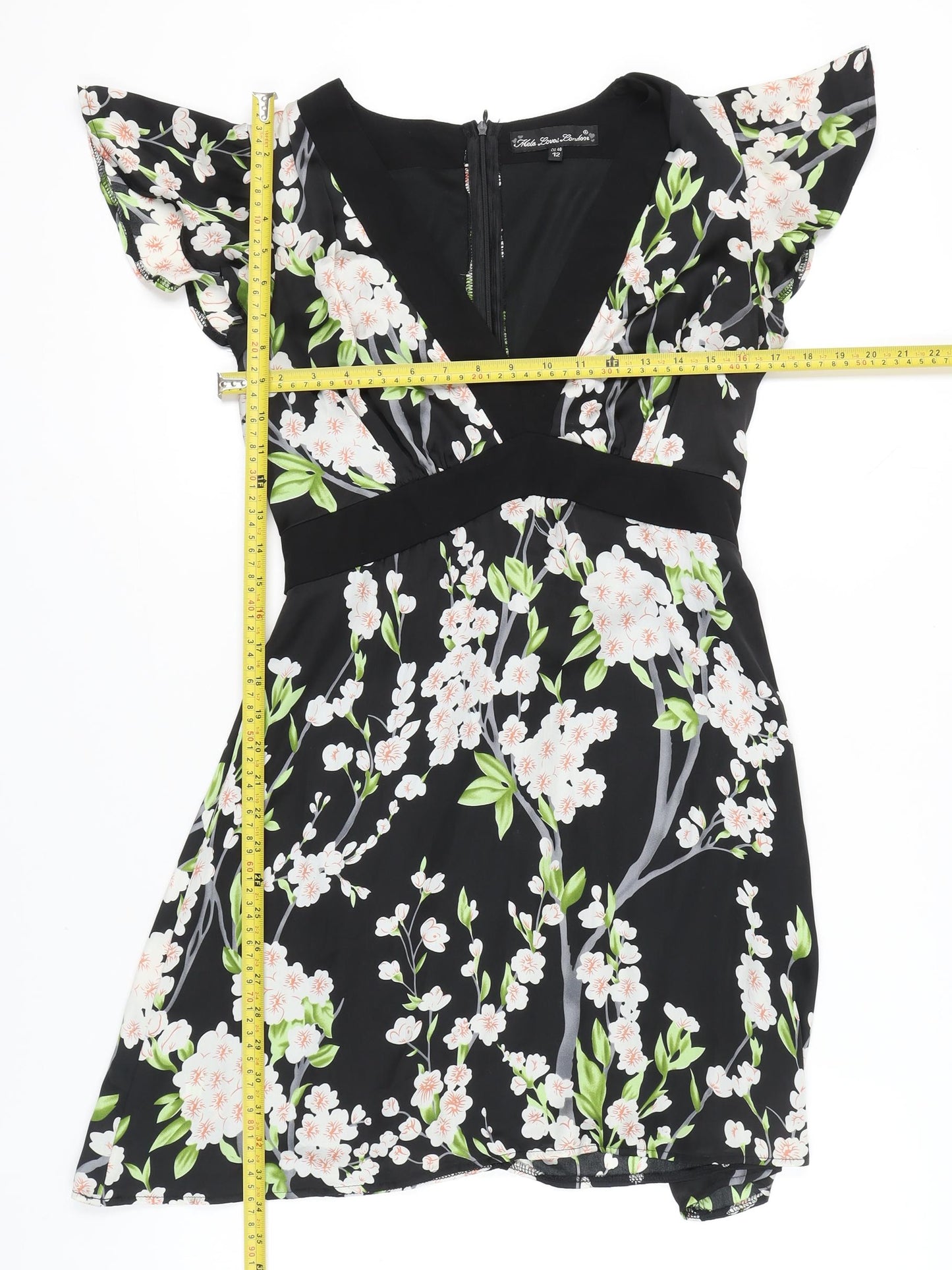 Mela Loves London Women Black Floral A-Line Short Dress Size 12