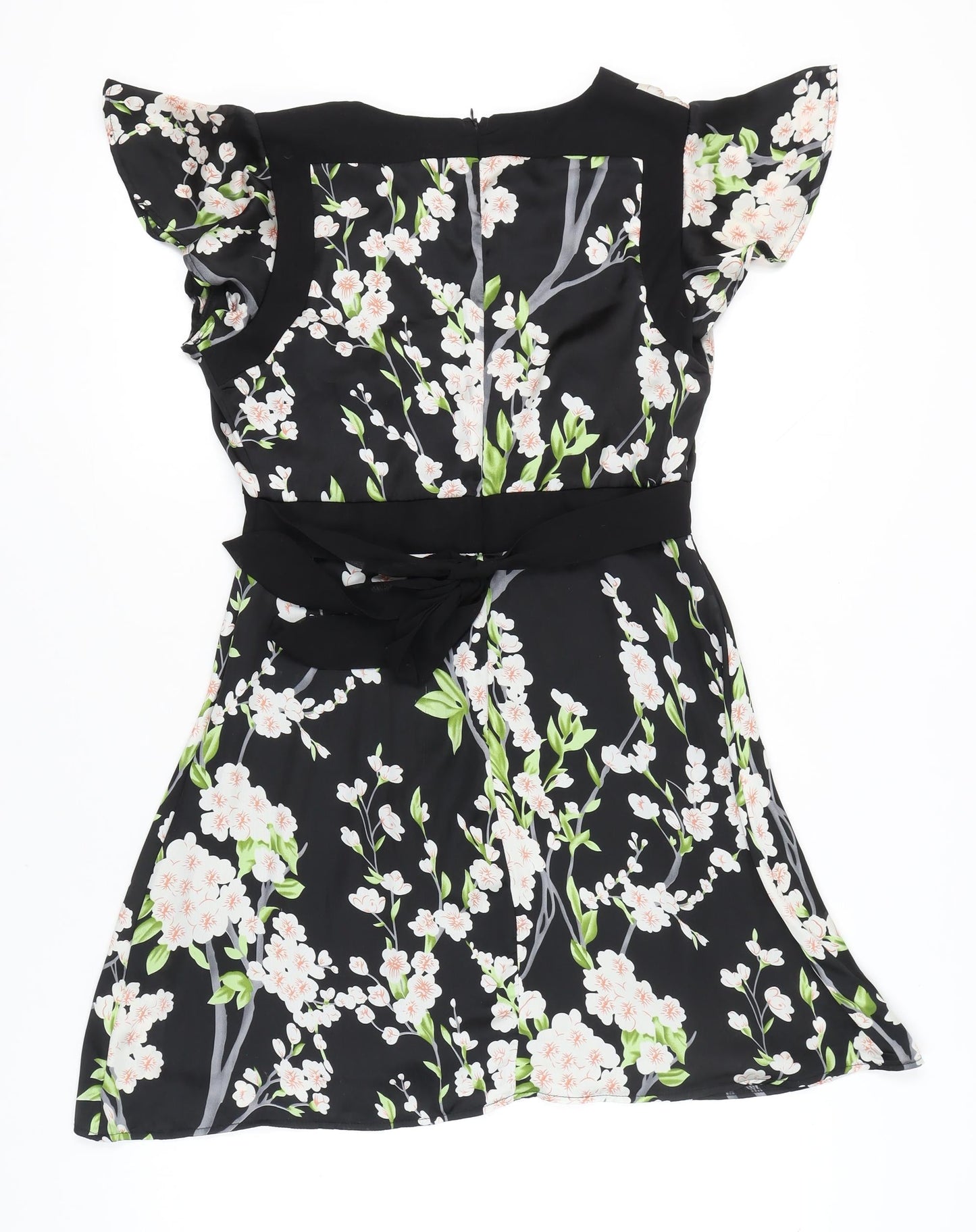 Mela Loves London Women Black Floral A-Line Short Dress Size 12