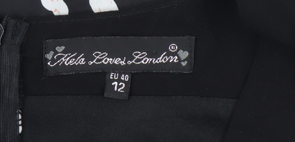Mela Loves London Women Black Floral A-Line Short Dress Size 12