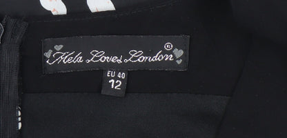Mela Loves London Women Black Floral A-Line Short Dress Size 12