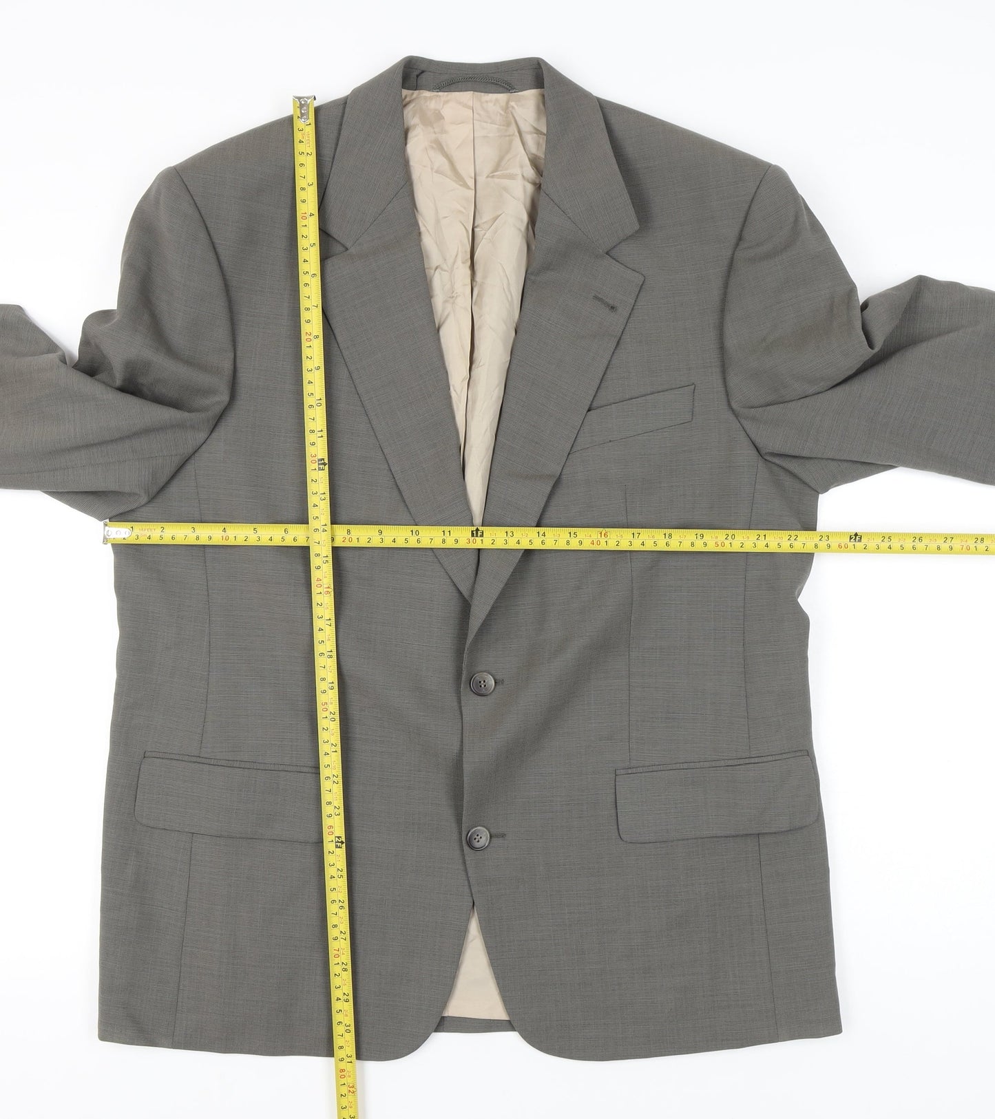 H.T. Burt Men's Grey Wool Jacket 44 Regular Notch Lapel Classic
