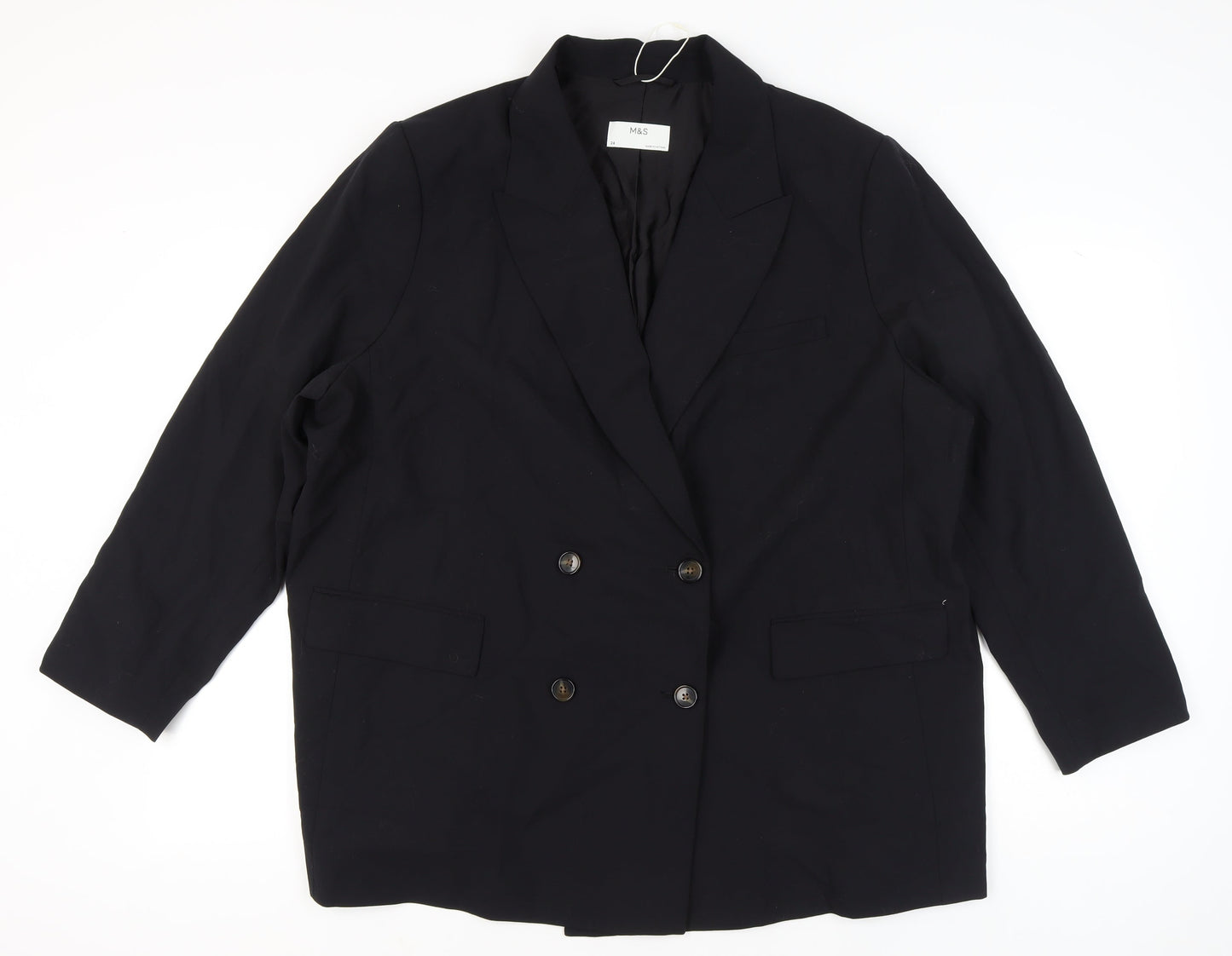 Marks and Spencer Womens Black Size 24 Double Breasted Blazer Jacket