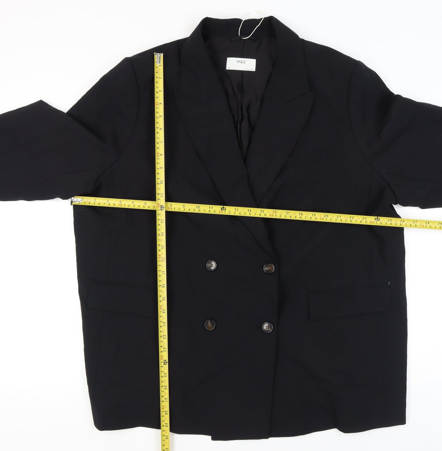 Marks and Spencer Womens Black Size 24 Double Breasted Blazer Jacket