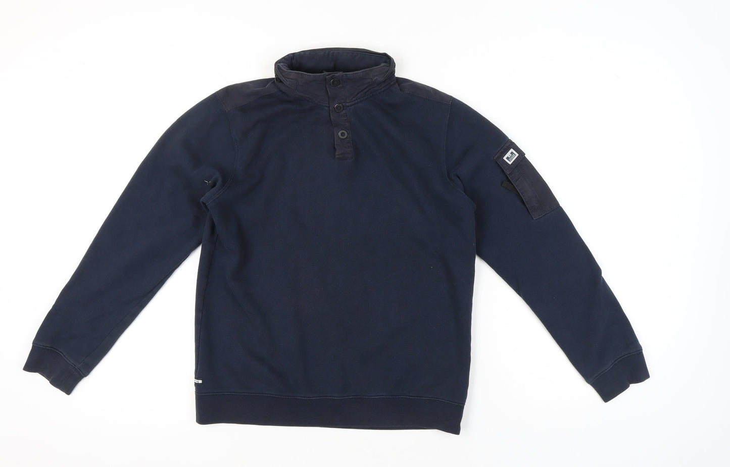 Weekend Offender Men’s Blue Henley Sweatshirt Size S High Neck