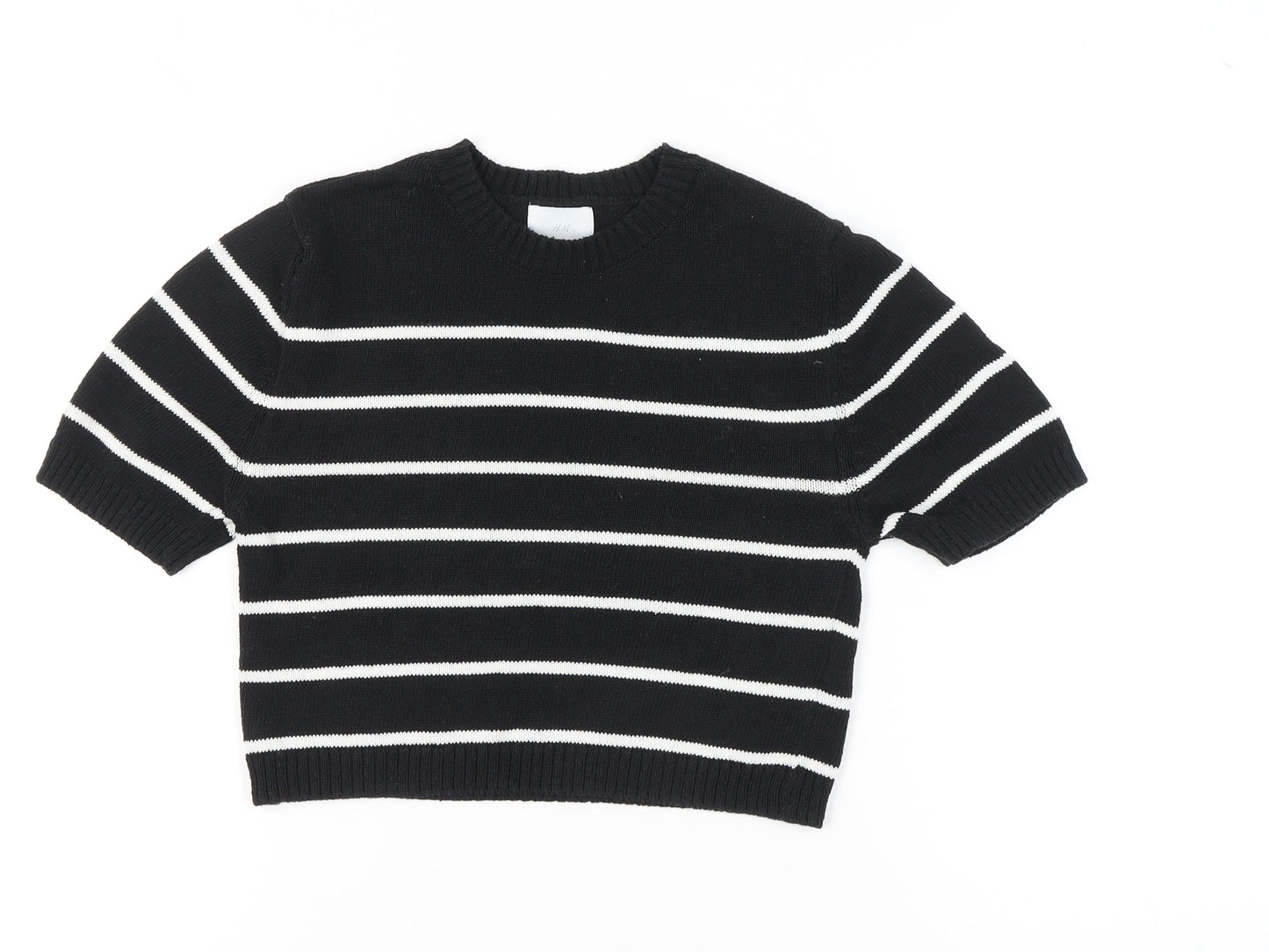 H&M Women’s Black Striped Short Sleeve Pullover Jumper XS