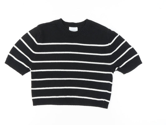 H&M Women’s Black Striped Short Sleeve Pullover Jumper XS
