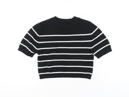 H&M Women’s Black Striped Short Sleeve Pullover Jumper XS