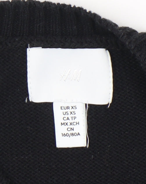 H&M Women’s Black Striped Short Sleeve Pullover Jumper XS