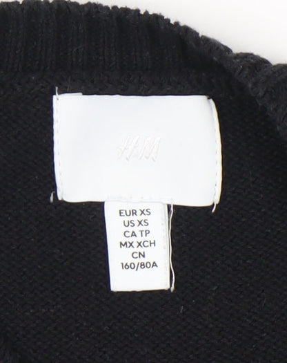 H&M Women’s Black Striped Short Sleeve Pullover Jumper XS