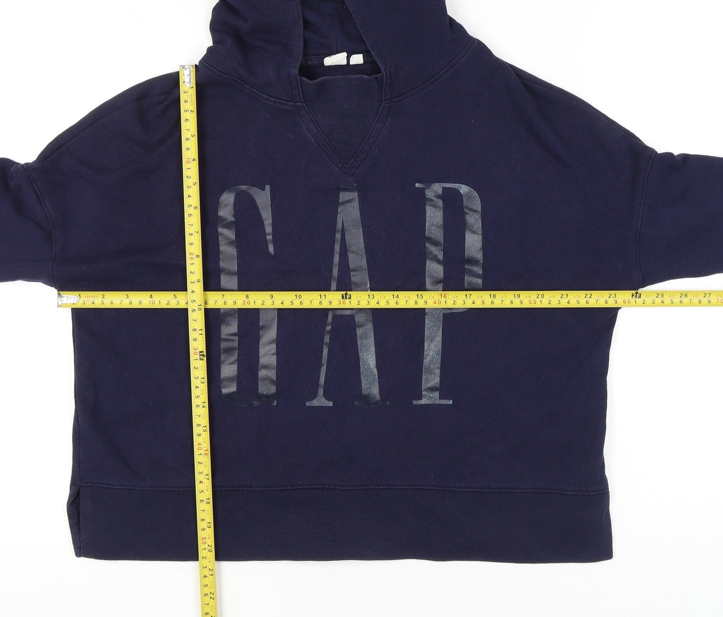 GAP Womens Navy Blue Hoodie Small Pullover Logo Cotton Blend