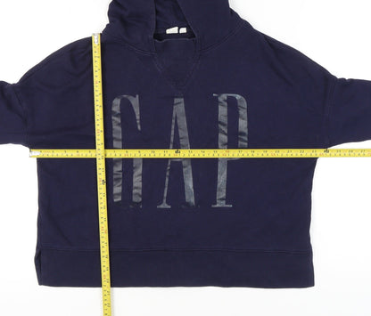 GAP Womens Navy Blue Hoodie Small Pullover Logo Cotton Blend